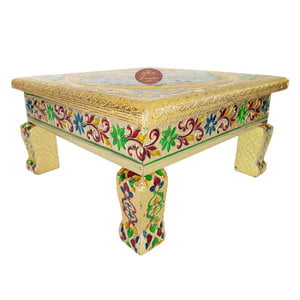 Peacock Designed Wooden Handmade Rajwadi Chowki (10"X10"X5")-G.M.
